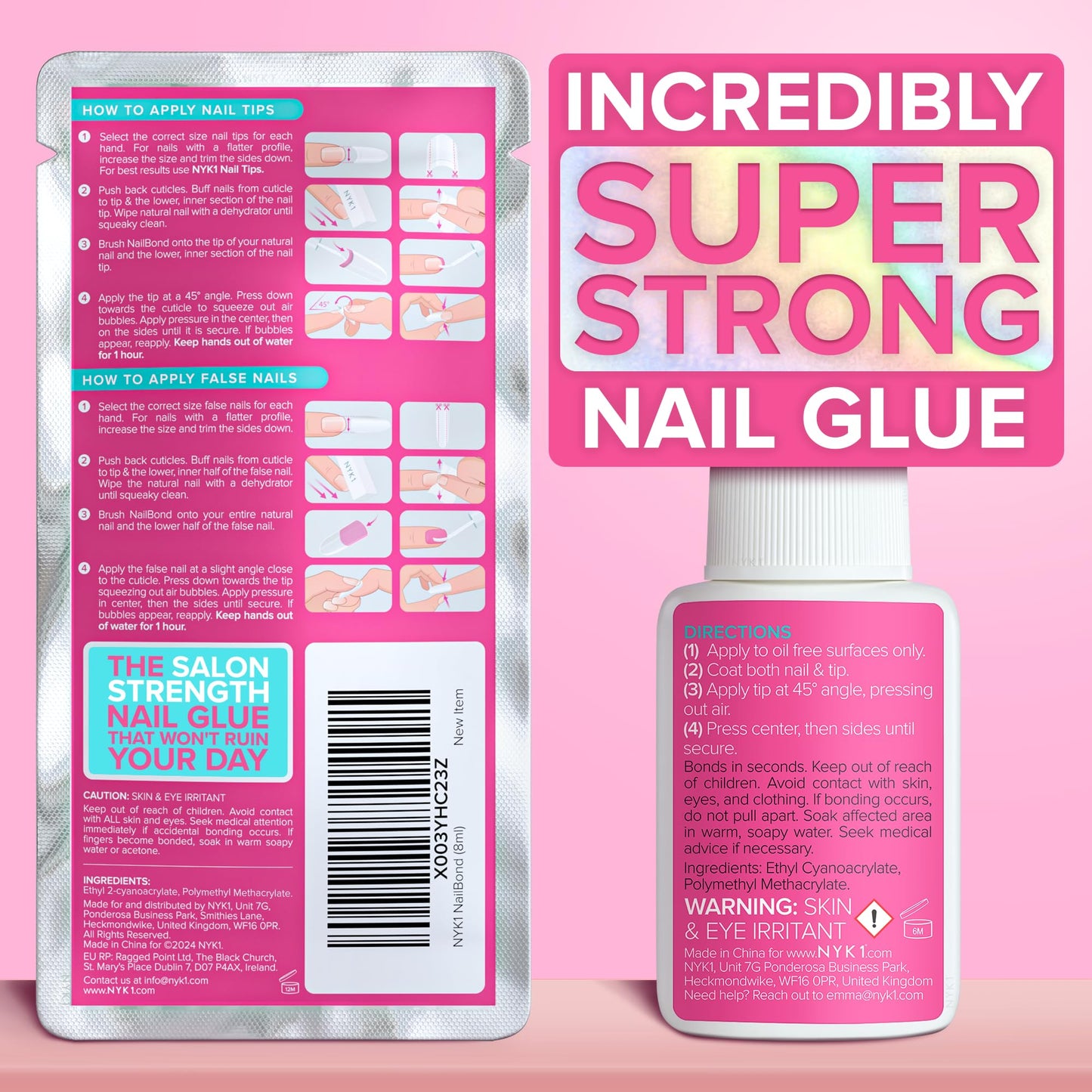 Super Strong Nail Glue for Press On Nails, Nail Tips & Acrylic Nails (8ml) NYK1 NailBond Brush - Maple Wellness Supplements