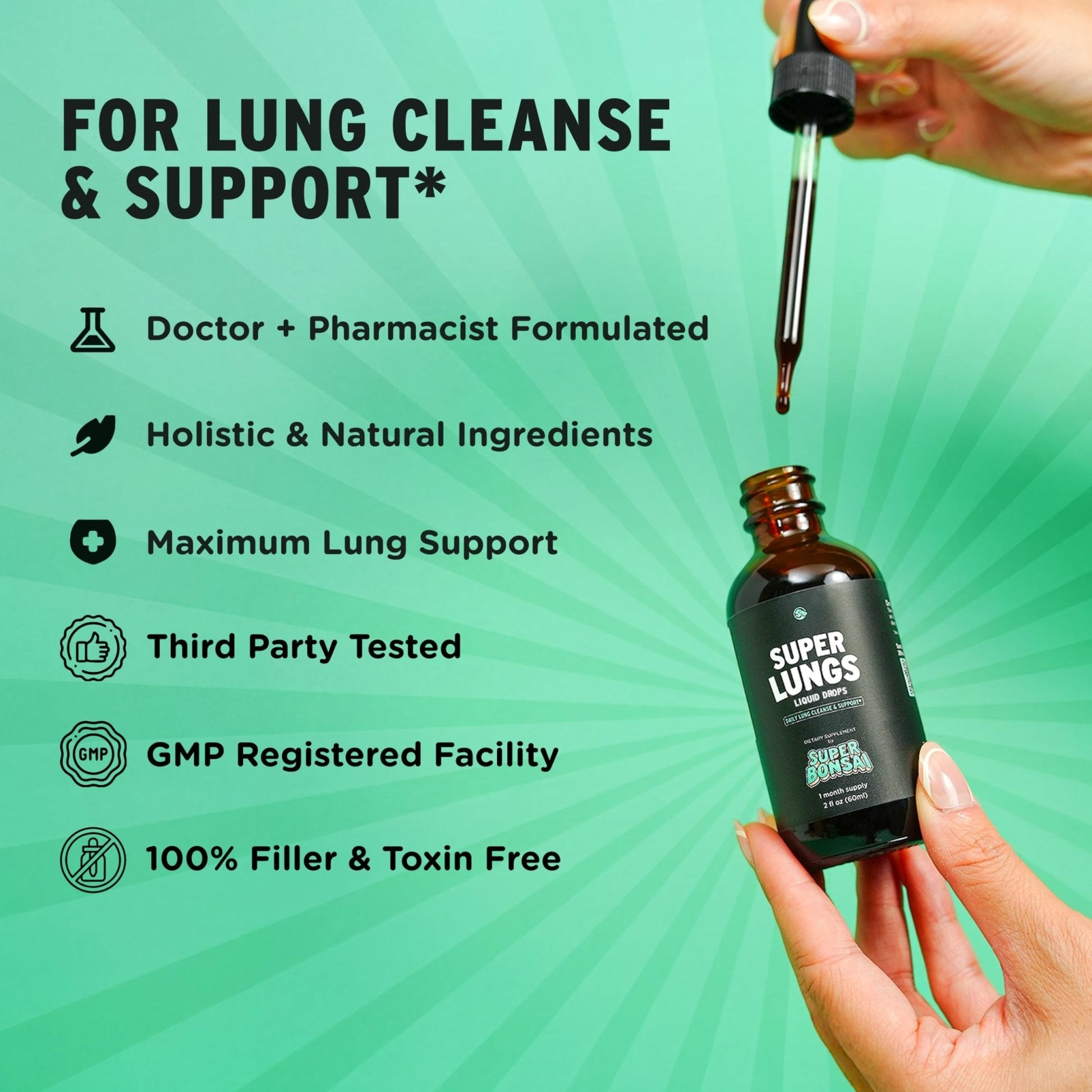 SuperBonsai Super Lungs Mullein Drops – Herbal Lung Support Tincture with Mullein Leaf Extract Elderberry Reishi Marshmallow Root - Maple Wellness Supplements