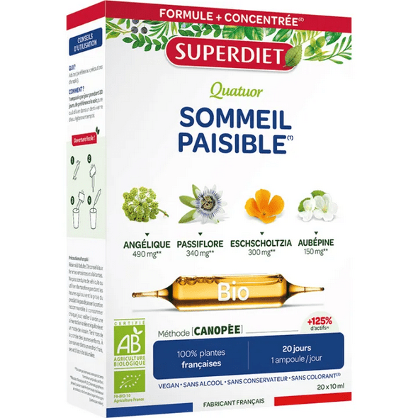 Superdiet Quatuor Sommeil Paisible Bio 20 phials - Maple Wellness Supplements
