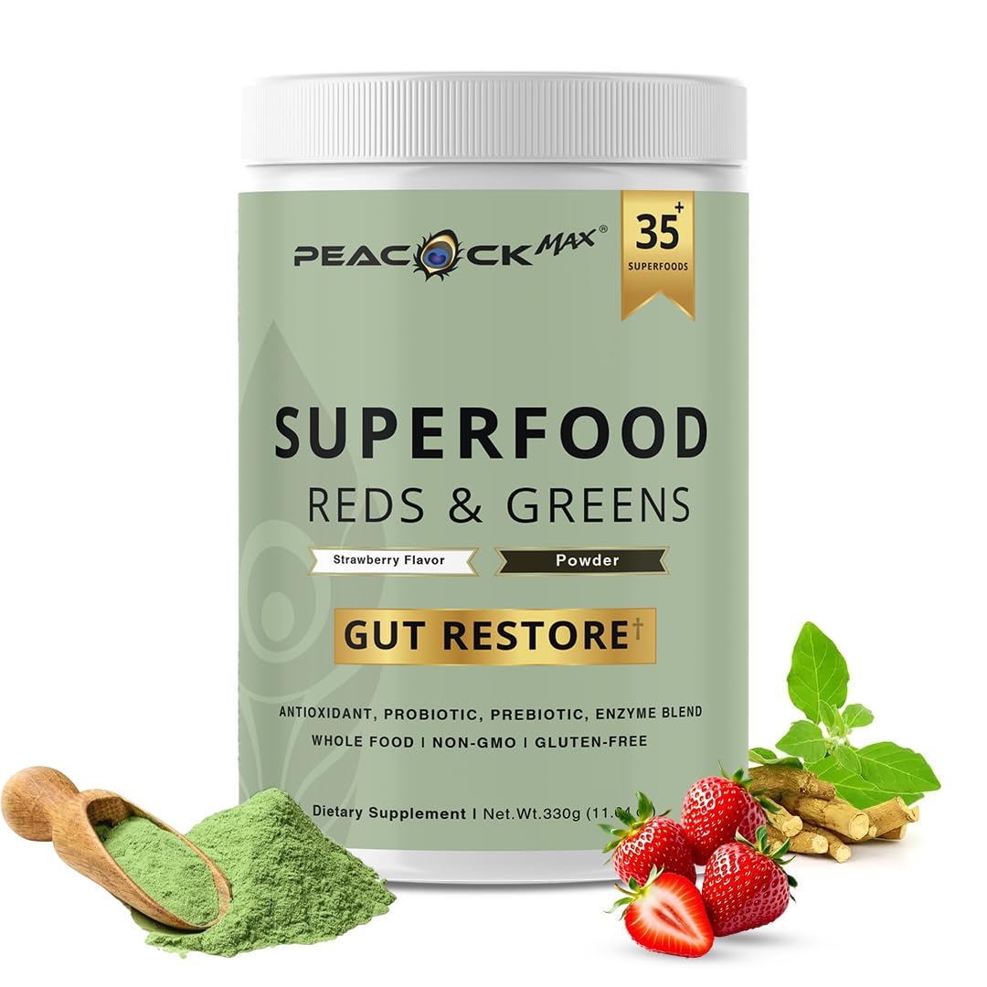 Superfood Reds & Greens Powder - 11.64 oz, Prebiotics & Probiotics for Digestive Health, Super Greens Powder with Ashwagandha for Gut Health, Immunity, Antioxidants, - Maple Wellness Supplements