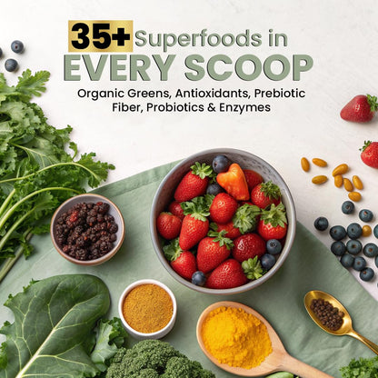 Superfood Reds & Greens Powder - 11.64 oz, Prebiotics & Probiotics for Digestive Health, Super Greens Powder with Ashwagandha for Gut Health, Immunity, Antioxidants, - Maple Wellness Supplements
