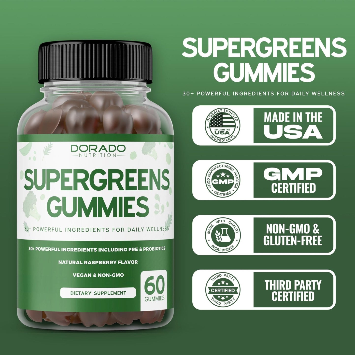 Supergreens Gummies (60 Count) Daily Greens Gummies - Greens Supplements with 8 Ingredient Power Blend - Superfood for Immunity Support for Adults - Third Party Tested, Vegan & USA Made (Pack of 2) - Maple Wellness Supplements