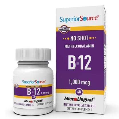 Superior Source No Shot Methylcobalamin B-12 1,000 mcg - Vitamin B-12 to Support Energy Production, Brain Health & Overall Wellness - Sublingual Tablets - Maple Wellness Supplements