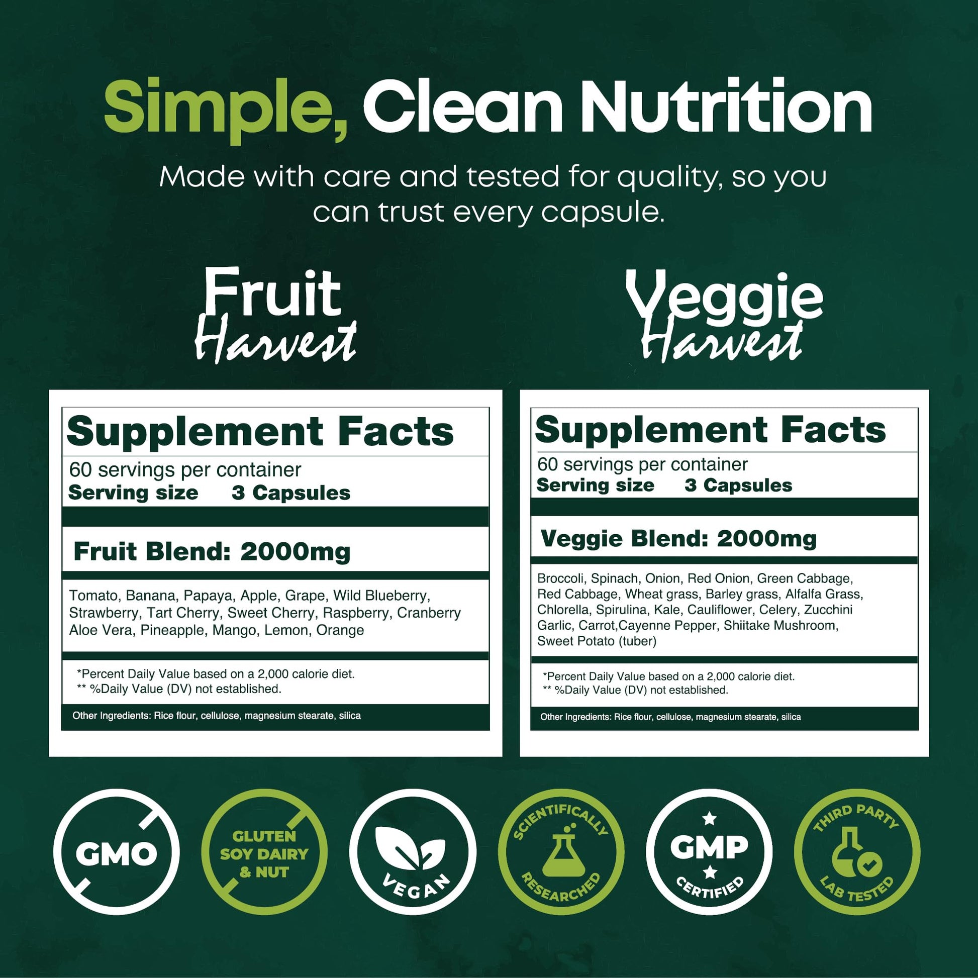 Supermed Research Fruits and Vegetables Supplements – 2 Pack Combination Fruit & Veggies Supplement – Whole Food Vitamins & Minerals for Adults – Superfood Veggie Vitamins for Adults (180 x 2, 360 Ct) - Maple Wellness Supplements
