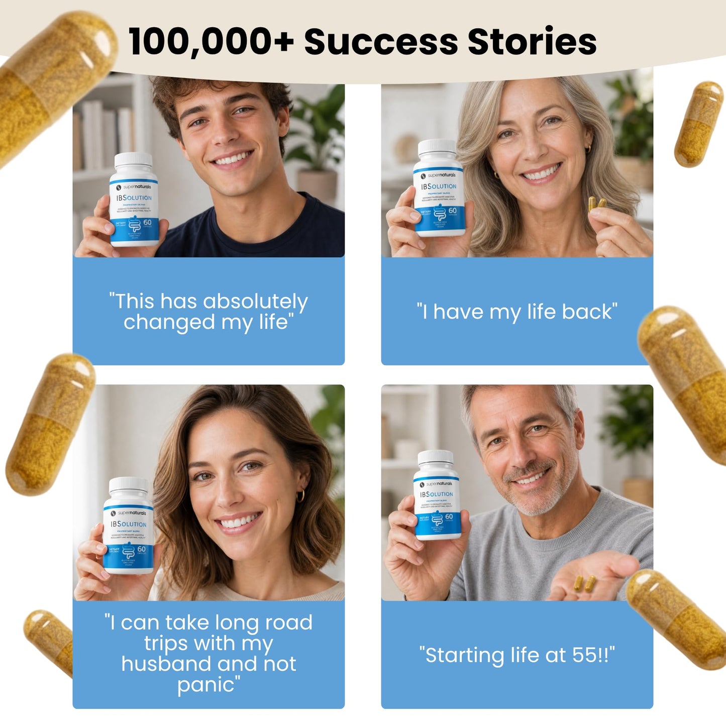 SuperNaturals IBSolution - Made in USA, Non-GMO, Gluten Free & Vegan (60 Capsules) - Digestive Gut Health Supplement With Psyllium Husk - Gas, Bloating, Diarrhea - Maple Wellness Supplements