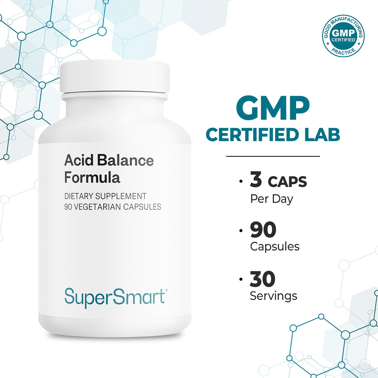 Supersmart Acid Balance Formula (Advanced Complex) - with Zinc L-Carnosine, Slippery Elm Extract, Licorice Root | Non-GMO & Gluten Free - 90 Vegetarian Capsules - Maple Wellness Supplements
