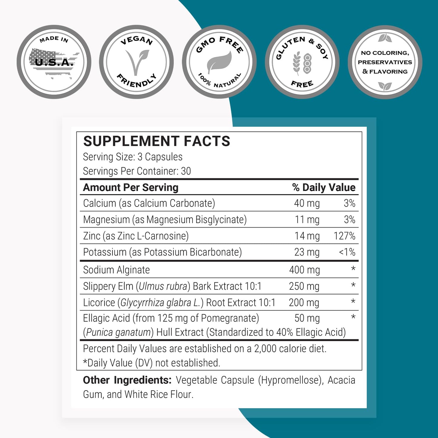 Supersmart Acid Balance Formula (Advanced Complex) - with Zinc L-Carnosine, Slippery Elm Extract, Licorice Root | Non-GMO & Gluten Free - 90 Vegetarian Capsules - Maple Wellness Supplements
