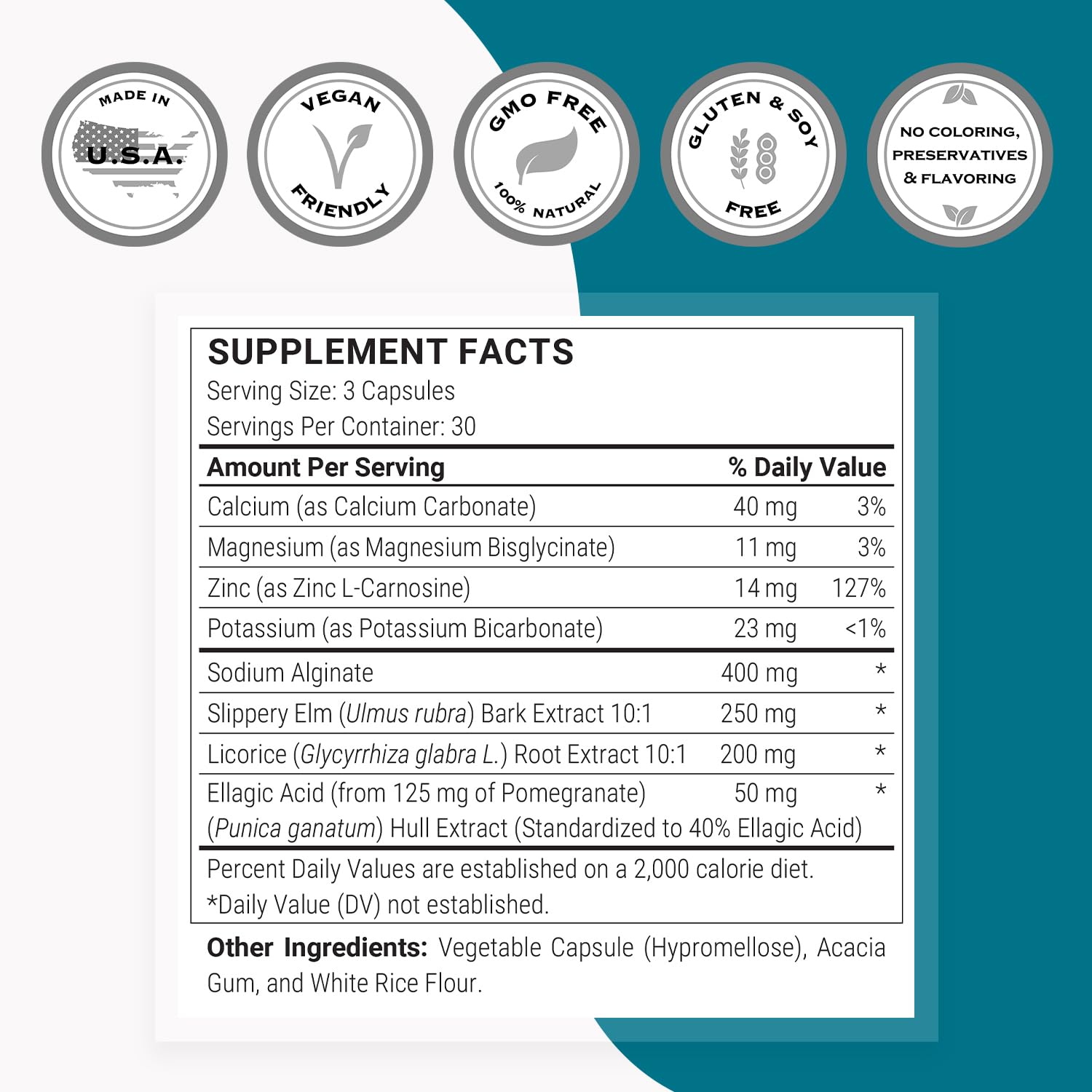 Supersmart Acid Balance Formula (Advanced Complex) - with Zinc L-Carnosine, Slippery Elm Extract, Licorice Root | Non-GMO & Gluten Free - 90 Vegetarian Capsules - Maple Wellness Supplements