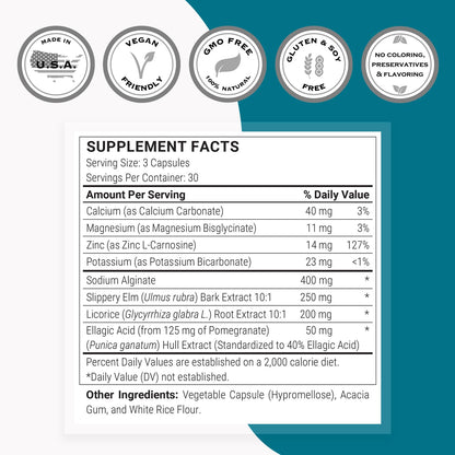 Supersmart Acid Balance Formula (Advanced Complex) - with Zinc L-Carnosine, Slippery Elm Extract, Licorice Root | Non-GMO & Gluten Free - 90 Vegetarian Capsules - Maple Wellness Supplements