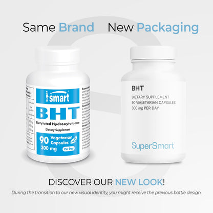 Supersmart - BHT Supplement 300mg per Day - Butylated Hydroxytoluene | Non-GMO & Gluten Free - 90 Vegetarian Capsules - Maple Wellness Supplements