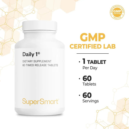 Supersmart - Daily 1® Timed Release - Multivitamin Supplement for Women & Men - with BioPQQ®, Vitamin A, B, C, D & E, Biotin, Quercetin & Fisetin | - Maple Wellness Supplements