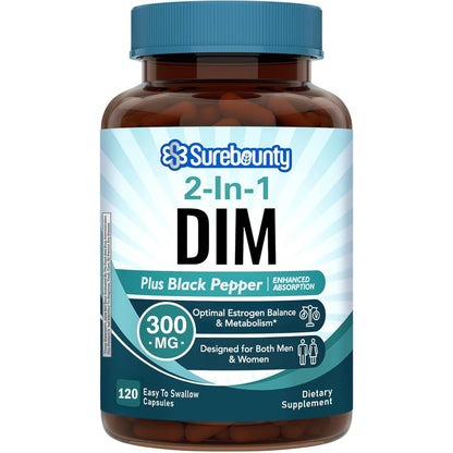 Surebounty DIM Supplement 300mg for Women & Men, Estrogen Balance & Metabolism, Hormone Balance, Menopause Support, Energy Maintainence, High Absorption with Black Pepper Extract, 120 Caps - Maple Wellness Supplements