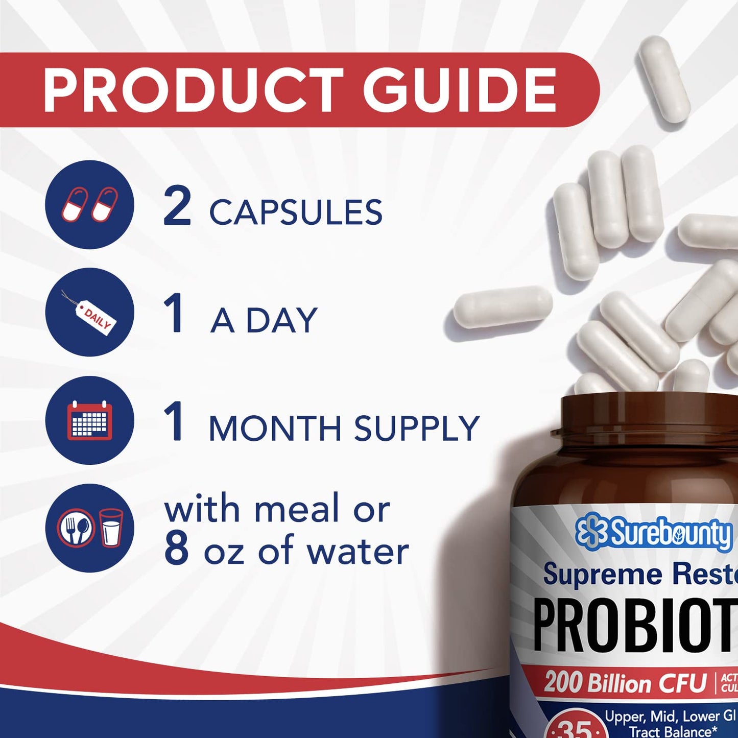 Surebounty Probiotic for Men & Women, 200 Billion CFU 35 Strains, Prebiotics + Digestive Enzymes, Supreme Restore Probiotic Supplement, - Maple Wellness Supplements