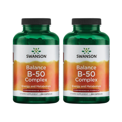 Swanson Balance B-50 High-Potency B Vitamin Complex for Busy Adults Seeking Immune, Heart, and Nervous System Support (250 Capsules) - Maple Wellness Supplements