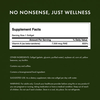 Swanson Beta-Carotene Vitamin A 25,000 IU Eye and Skin Health Supplement for Adults Seeking Vision and Immune Support - 7,500 mcg (300 Softgels) - Maple Wellness Supplements