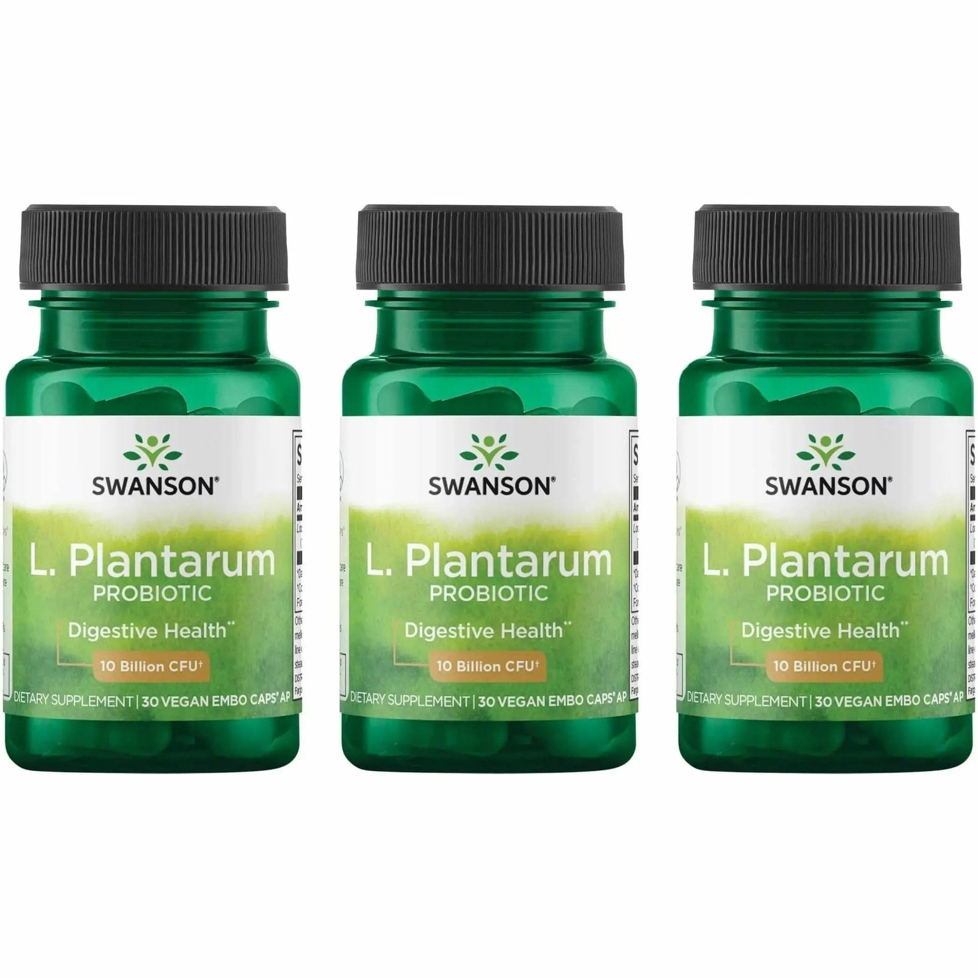 Swanson L. Plantarum - 10 Billion CFUs - Probiotic Supplement for Occasional Gas & Bloating - Supports Lower GI Tract Health* - No Refrigeration Needed - Non-GMO - 30 Vegan Capsules (3 Pack) - Maple Wellness Supplements