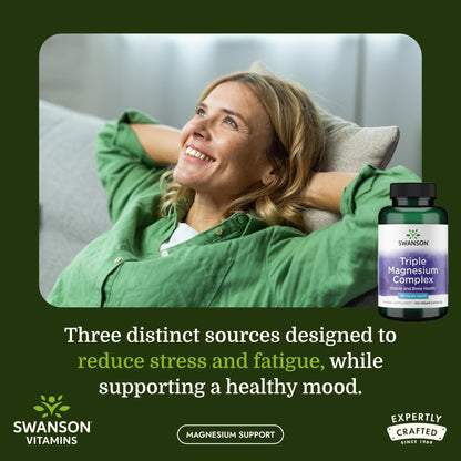 Swanson Triple Magnesium Complex - 100 Capsules, 400mg Each - Maple Wellness Supplements