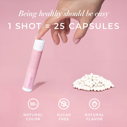 Swedish Collagen Deluxe, 12,500 mg Hydrolyzed Marine Collagen Liquid Supplement - 20 x 25 ml Daily Shots | Hyaluronic Acid, Biotin & Vitamin C for Healthy Hair, Skin, Nails & Joints | Sugar-Free - Maple Wellness Supplements