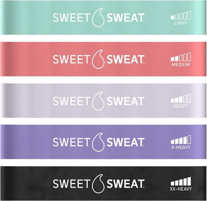 Sweet Sweat Mini Loop Resistance Bands - Set of 5 | Exercise Hip Booty Bands for Squats, Lunges, Physical Therapy, Yoga, Pilates, Rehab & Home or Gym Workouts - Maple Wellness Supplements