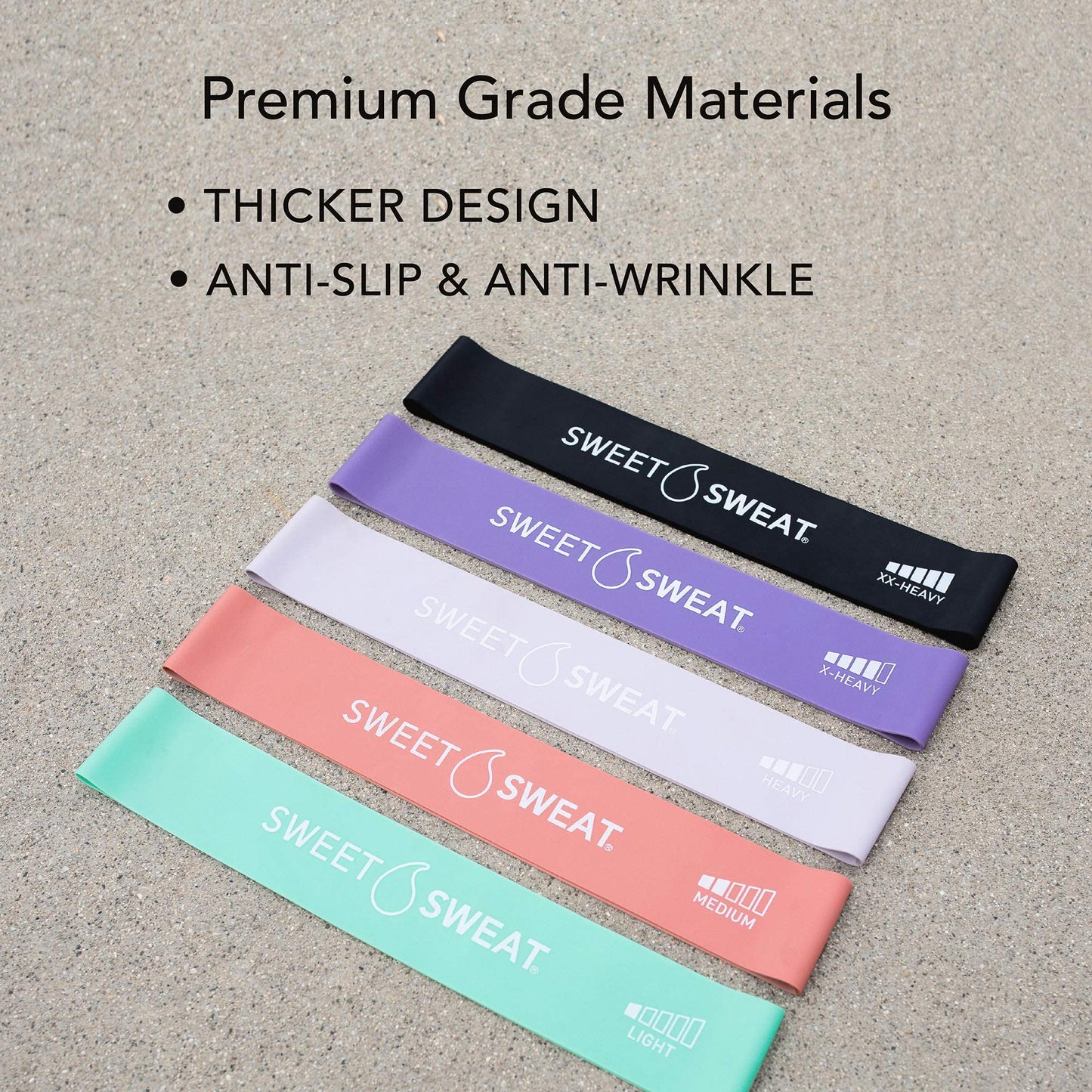 Sweet Sweat Mini Loop Resistance Bands - Set of 5 | Exercise Hip Booty Bands for Squats, Lunges, Physical Therapy, Yoga, Pilates, Rehab & Home or Gym Workouts - Maple Wellness Supplements