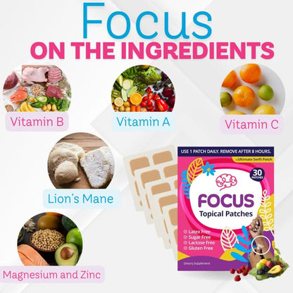 Swift Patch Focus Patch for Adults (30 Day Supply) + Proprietary Blend (Men and Women) - Help Kids and Adults Focus with Patches 22 Ingredients with Proprietary Formula - Maple Wellness Supplements
