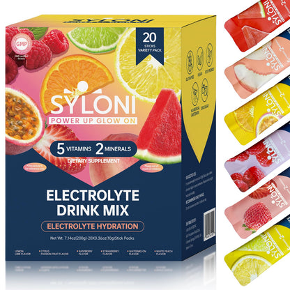 Syloni Electrolytes Powder Packets, Trial Variety Pack(20 Sticks), Sugar Free Hydration Packets Electrolyte Drink Mix with 7 Vitamins and Electrolytes - Maple Wellness Supplements