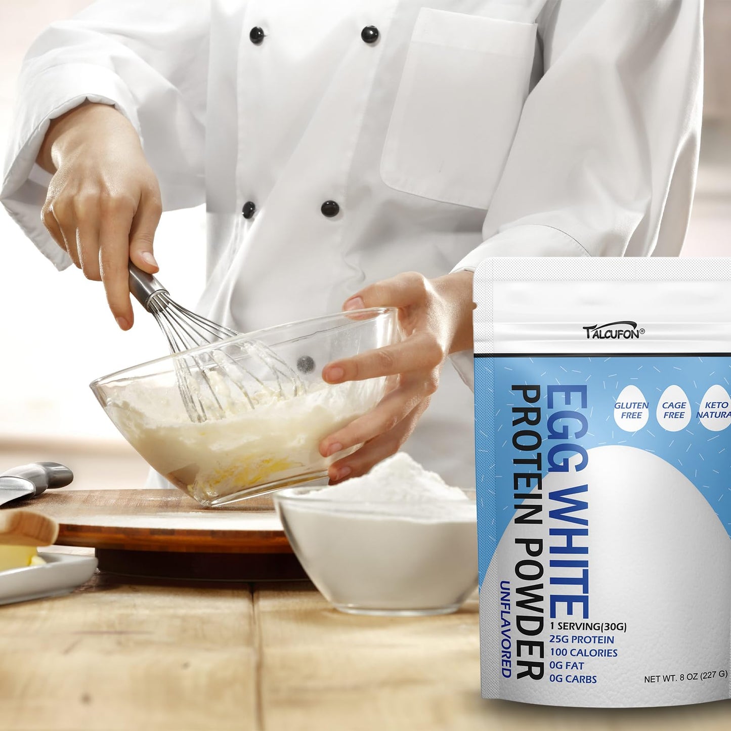 Talcufon Egg White Protein Powder 8 Oz Pasteurized No Additives, High Protein, Gluten-Free Ideal for Baking and Cooking, Unflavored 227G - Maple Wellness Supplements
