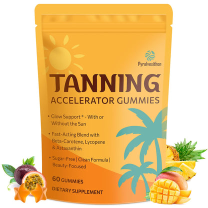 Tanning Gummies with Astaxanthin for Women and Men | Sunless Tanning Supplement with Beta Carotene, Lycopene, Collagen & Vitamins | Skin Radiance & Hydration | Vegan & Sugar Free - 60 Count - Maple Wellness Supplements