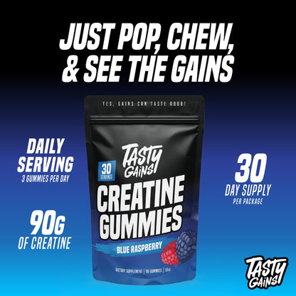 TASTY GAINS Creatine Gummies - 90g of Creatine Monohydrate - Workout Supplements - Build Muscle & Boost Strength for Men & Women - Made in USA - Maple Wellness Supplements
