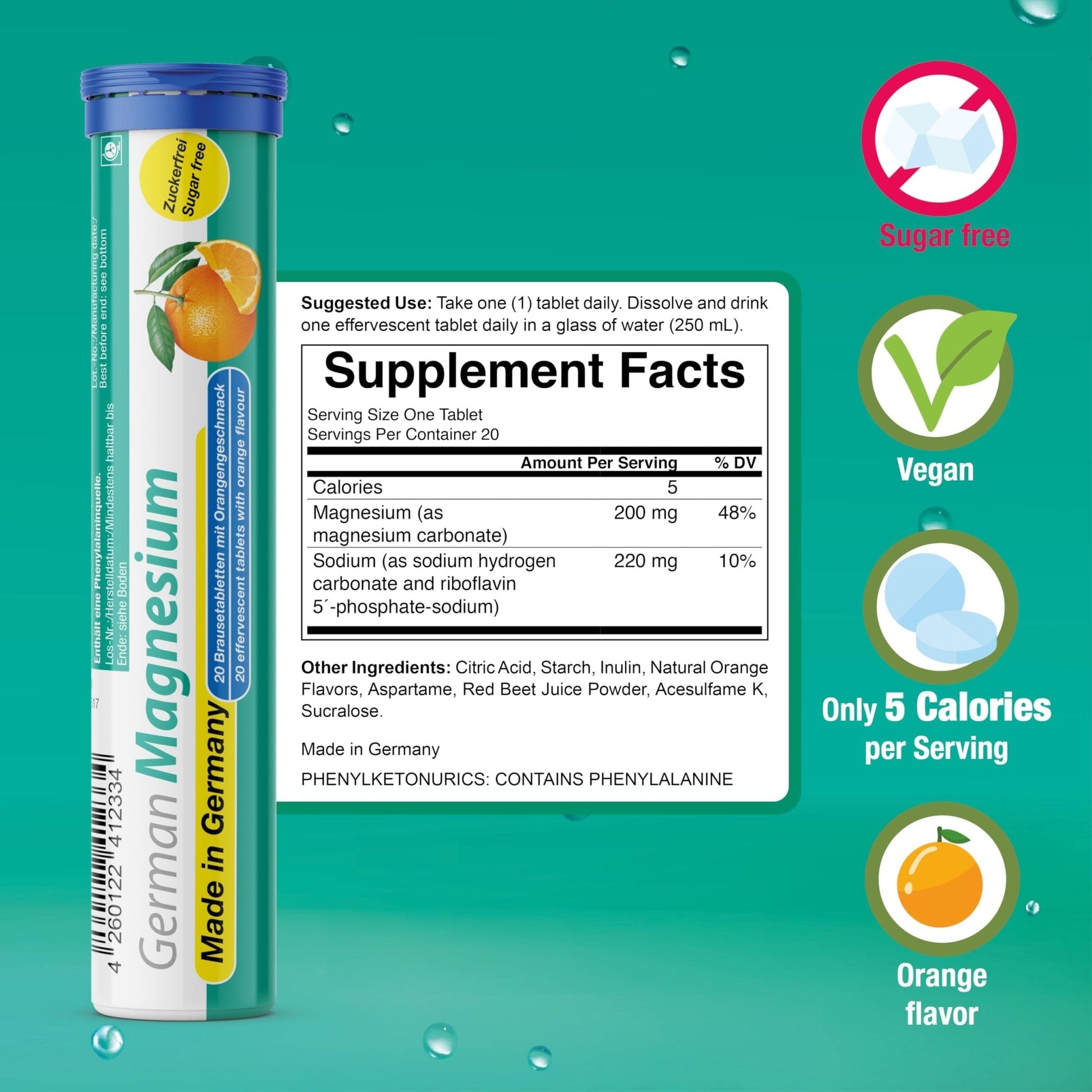 T&D German Elektrolyt Mix - 40 Fizzy Effervescent Tabelts - Orangeflavour - Sugarfree - Made in Germany - Maple Wellness Supplements