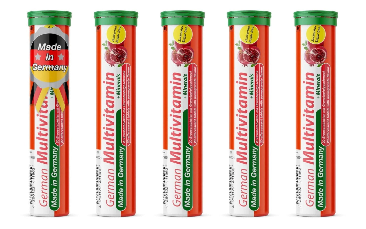 T&D German Multvitamin + Minerals 10 Vitamins 2 Minerals - 100 Vegan Drink Effervescent Tablets - Pomegranate Flavor - Maple Wellness Supplements