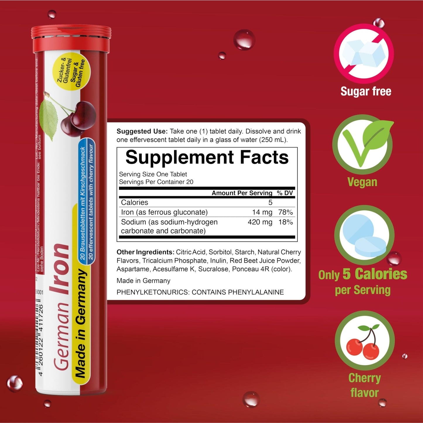 T&D German Vitamin, Minerals - 140 Vegan/Vegetarian Drink Effervescent Tablets - Mixed Fruit Flavor Box - Made in Germany - Maple Wellness Supplements