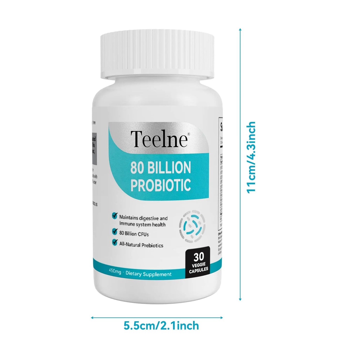 Teelne Probiotics 80 Billion CFU - 10 strains, Prebiotic+ Probiotics Support Digestive & Gut Health, Bloating & Constipation Relief, 30 Capsules (30-Day Supply) - Maple Wellness Supplements