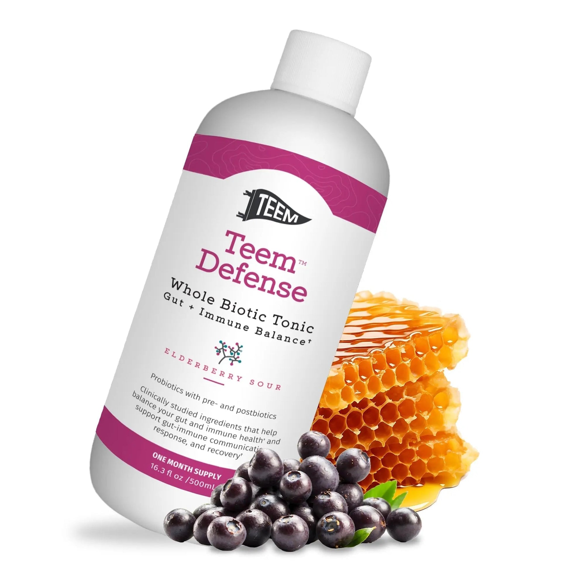 Teem Defense Liquid Probiotic with Elderberry, Whole Biotic Tonic for Digestion & Immunity, Prebiotic Probiotic & Postbiotic Supplement for Kids and Adults, 30 Day Supply – 16.3 Fl.Oz - Maple Wellness Supplements