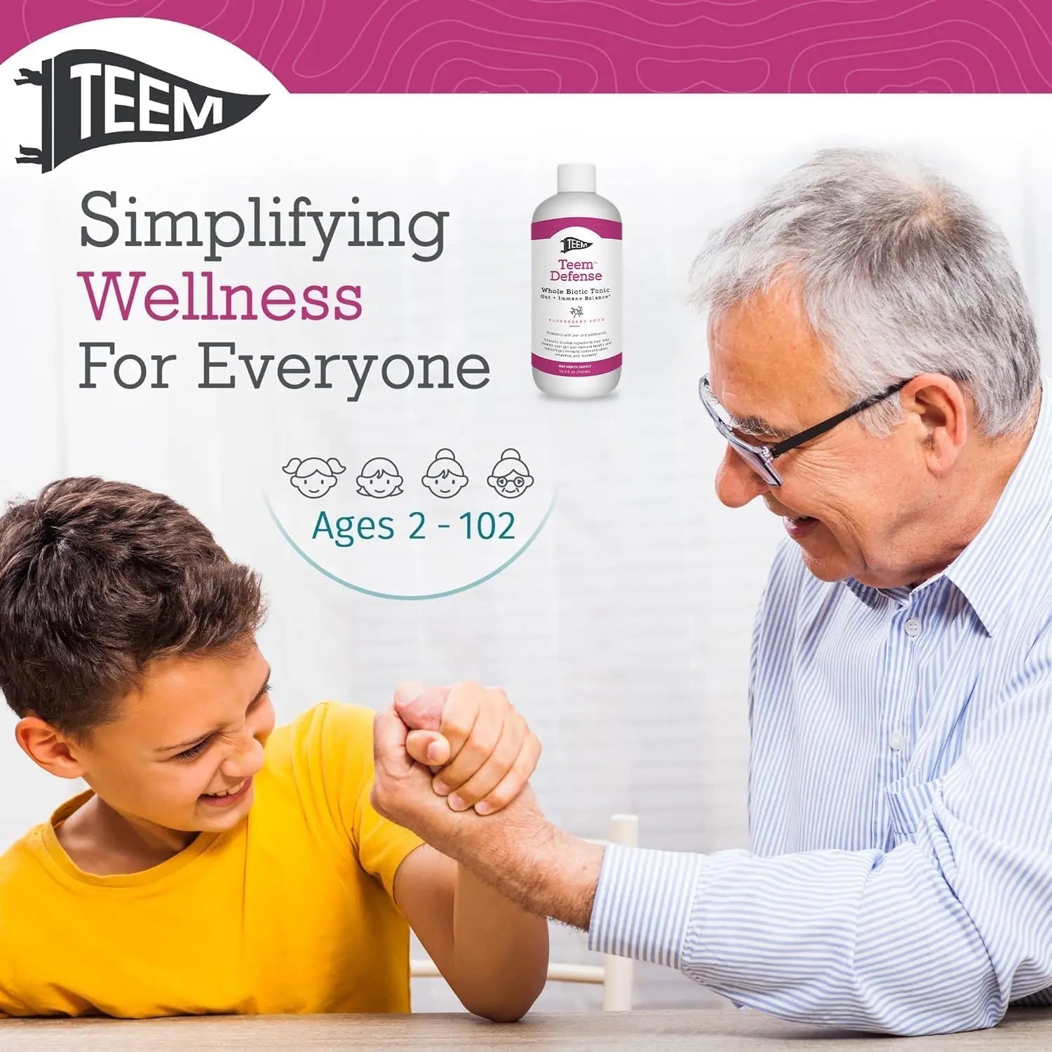 Teem Defense Liquid Probiotic with Elderberry, Whole Biotic Tonic for Digestion & Immunity, Prebiotic Probiotic & Postbiotic Supplement for Kids and Adults, 30 Day Supply – 16.3 Fl.Oz - Maple Wellness Supplements