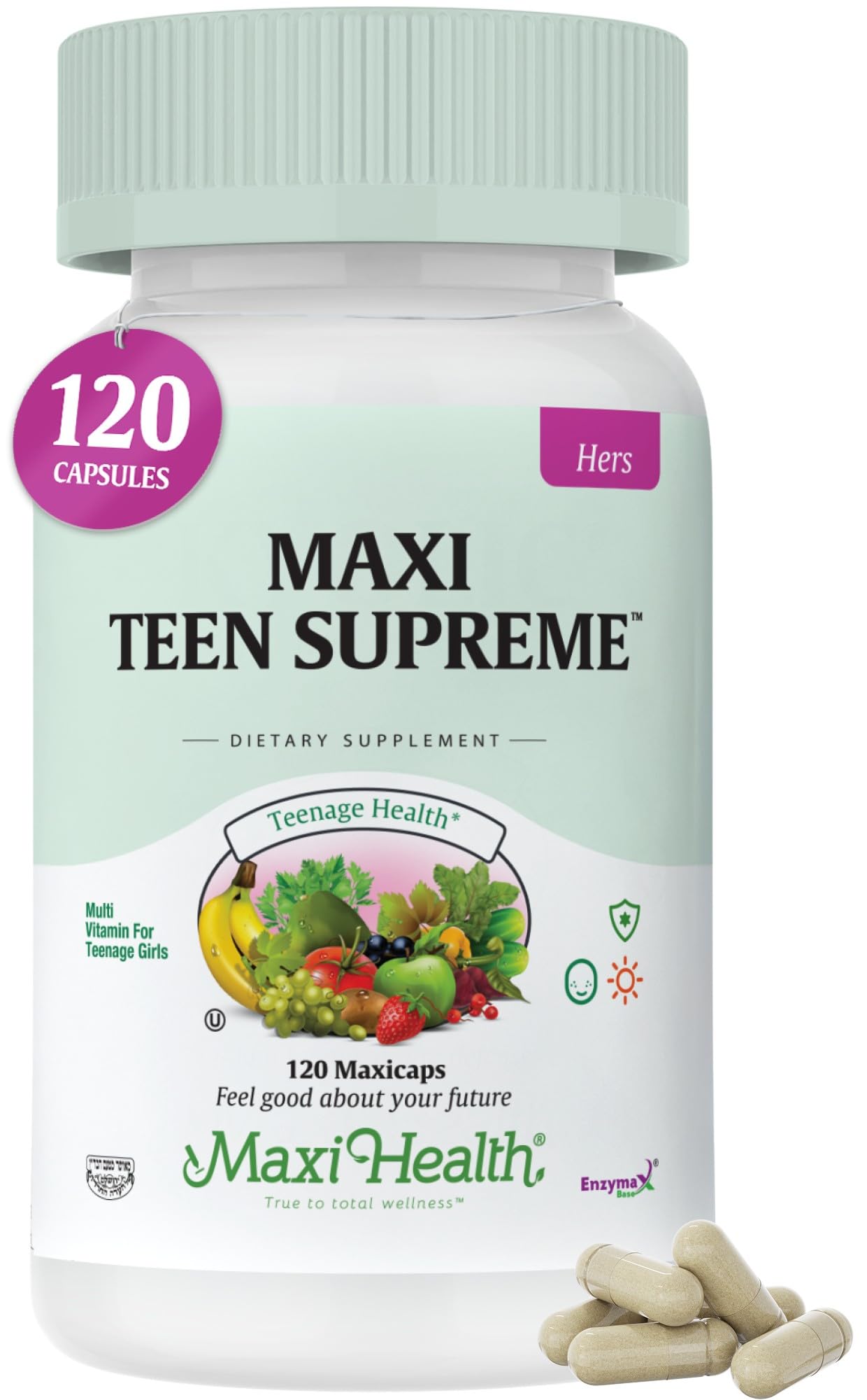 Teen Vitamins for Girls 12-17 - Teen Multivitamin D3, Iron, Calcium, Biotin, Zinc, Digestive Enzymes – Teenager Girl Multi Vitamins - Maple Wellness Supplements