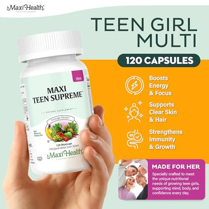 Teen Vitamins for Girls 12-17 - Teen Multivitamin D3, Iron, Calcium, Biotin, Zinc, Digestive Enzymes – Teenager Girl Multi Vitamins - Maple Wellness Supplements