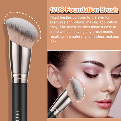 TEOYALL Foundation Contour Conceal Brush Set, 3PCS Angled Synthetic Kabuki Brush for Blending Setting Buffing with Liquid, Cream and Powder Cosmetic (170S/270S/370S) - Maple Wellness Supplements