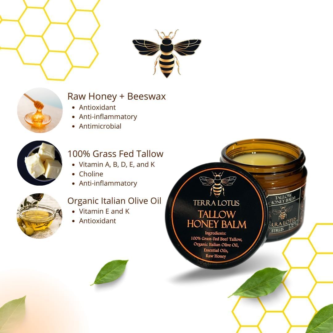 Terra Lotus - Organic Grass-Fed Beef Tallow Balm with Raw Honey - Moisturizing Cream - Maple Wellness Supplements