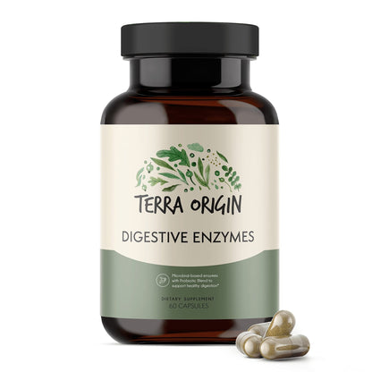 TERRA ORIGIN Digestive Enzymes with Probiotics & Prebiotics | 60 Capsules | Supports Digestive Gut Health | Non GMO, Gluten Free, - Maple Wellness Supplements