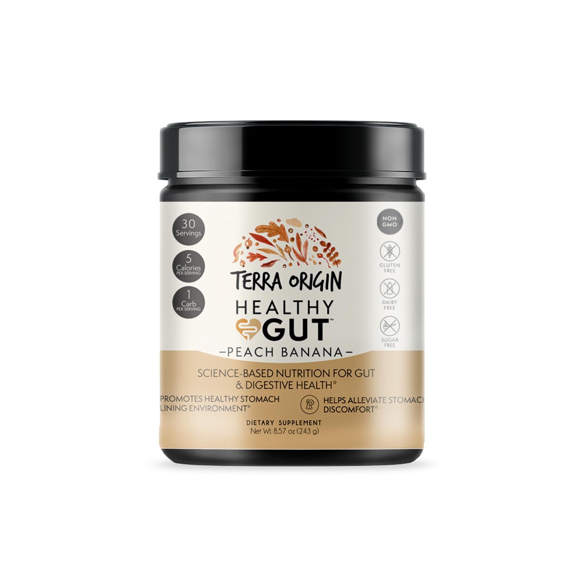 TERRA ORIGIN Healthy Gut Peach Banana | 30-Servings with L-Glutamine, Zinc, Glucosamine, Slippery Elm Bark, Marshmallow Root and More! - Maple Wellness Supplements