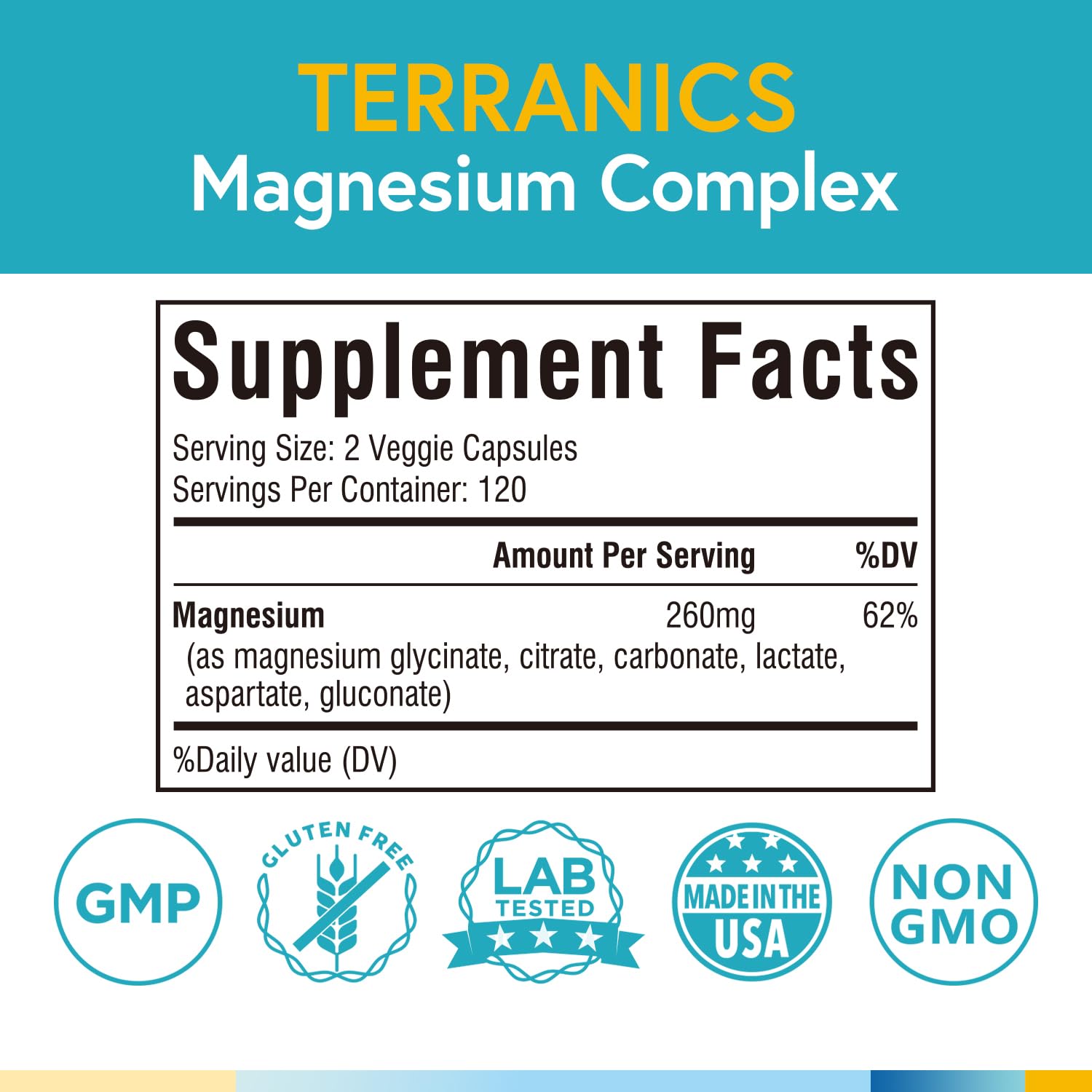 Terranics Magnesium Complex, 6-in-1, High Absorption, Glycinate, Citrate, Aspartate, Gluconate, Calmness, Heart, Bone, 240 Capsules, Non-Buffered - Maple Wellness Supplements
