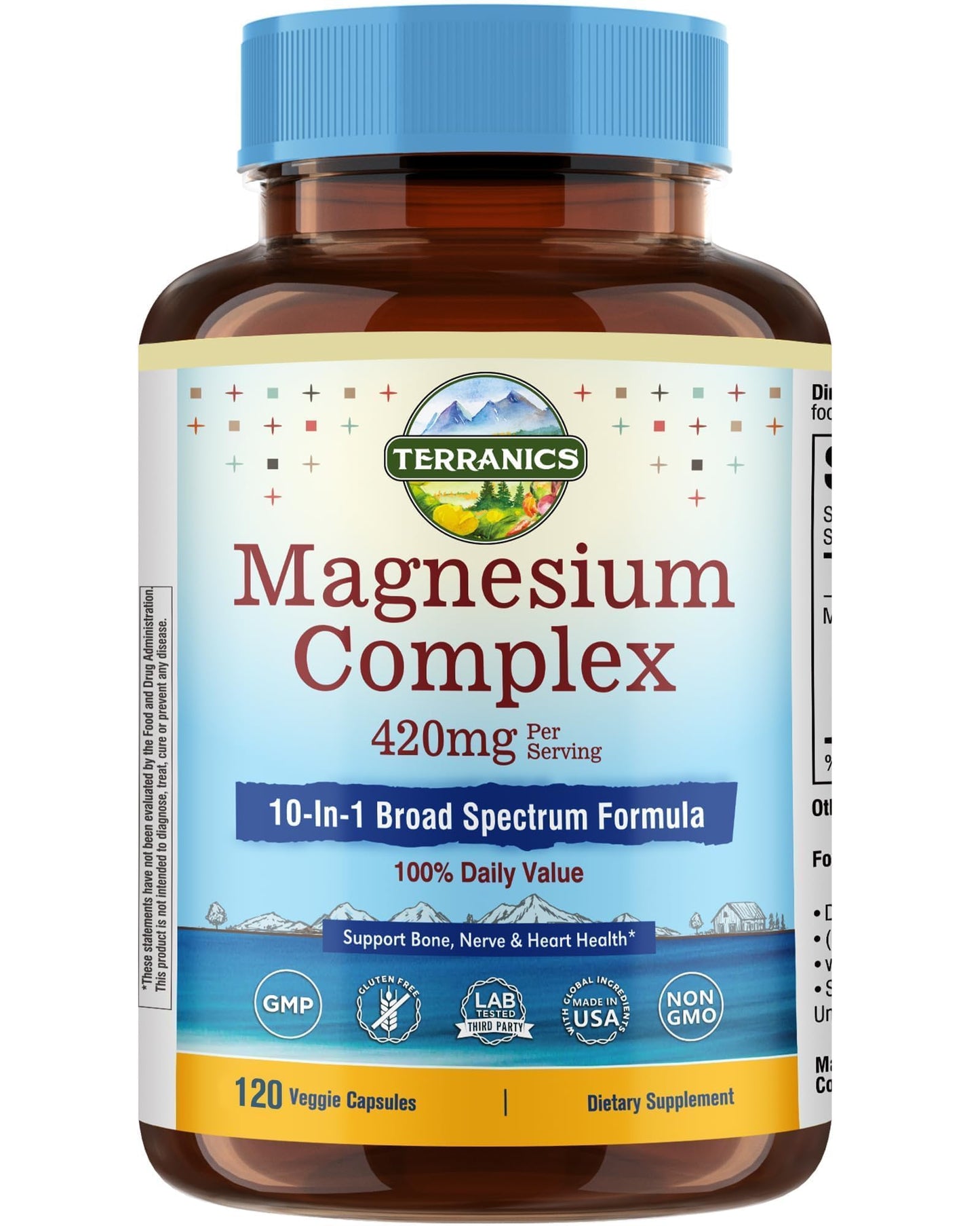 Terranics Magnesium Complex Supplement 420mg, 10-in-1 Full-Spectrum Formula, Glycinate, Citrate, Malate & More, Max Absorption, Bone and Heart Support, 120 Veggie Caps - Maple Wellness Supplements