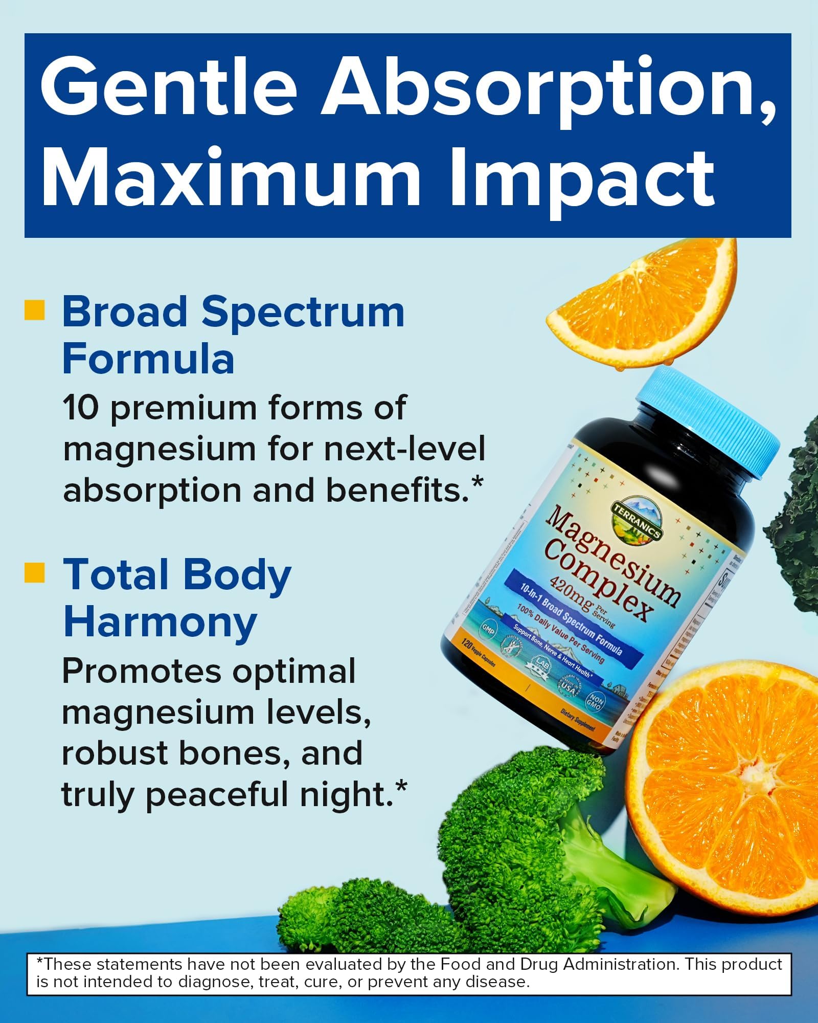 Terranics Magnesium Complex Supplement 420mg, 10-in-1 Full-Spectrum Formula, Glycinate, Citrate, Malate & More, Max Absorption, Bone and Heart Support, 120 Veggie Caps - Maple Wellness Supplements