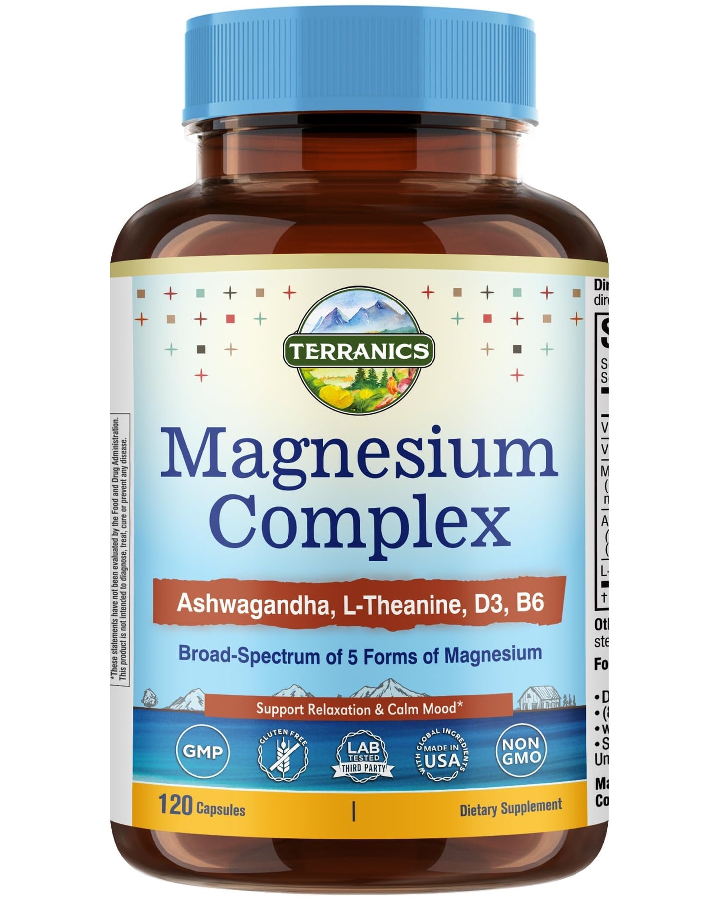 Terranics Magnesium Complex Supplement with Glycinate, Citrate, Taurate & Malate | Supports Nerve & Mood Health | Includes Ashwagandha, L-Theanine, Vitamin D3 & B6 | 120 Capsules | Non-GMO - Maple Wellness Supplements