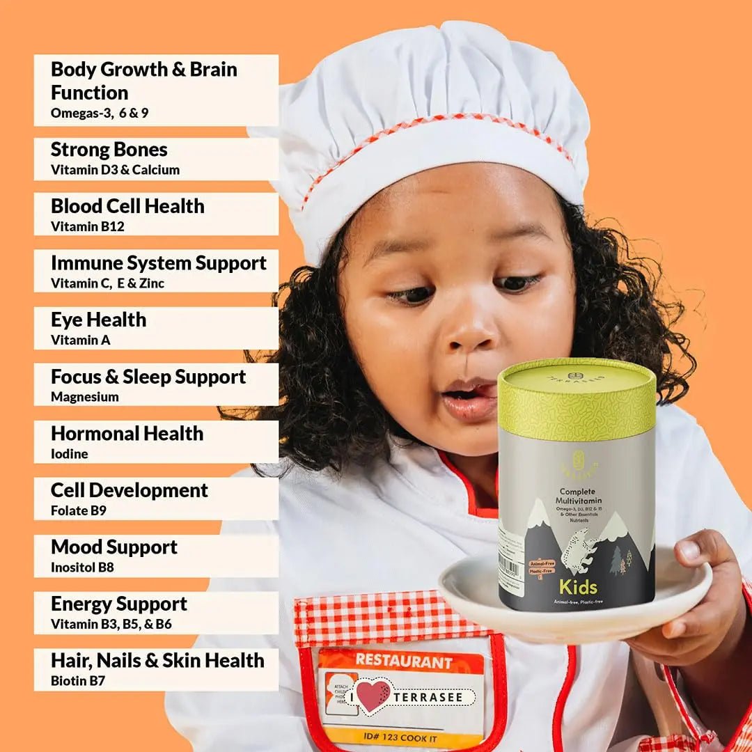 Terraseed Complete Kids Multivitamin Gummies - with Omega 3,6,9, Vitamin B12, Folic Acid, Iodine, Vitamin C, Zinc - Kids Daily Essential Vitamins - Maple Wellness Supplements