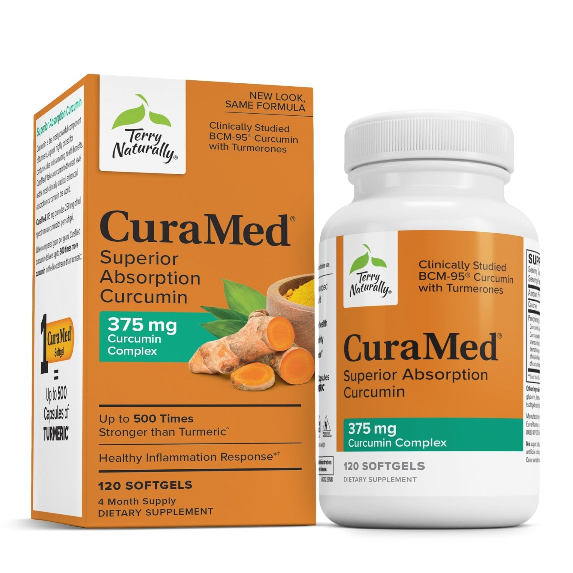 Terry Naturally CuraMed 375mg - Antioxidant Supplement for Brain & Immune Health Support - Dietary Supplement with Curcumin & Turmeric Essential Oil - Herbal Liver Support - 120 Softgels - Maple Wellness Supplements