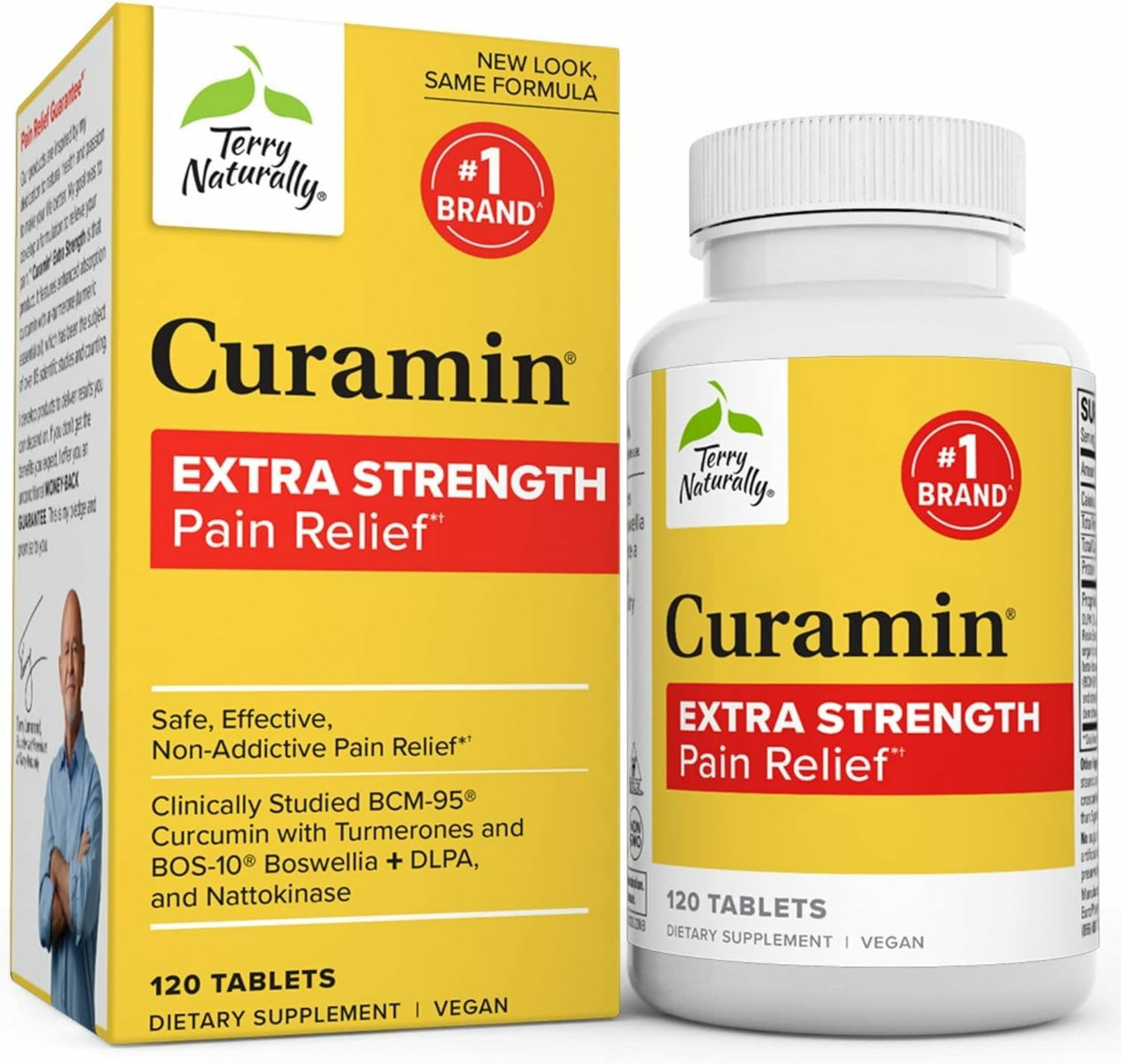 Terry Naturally Curamin Extra Strength - 120 Vegan Tablets - Non-Addictive Pain Relief Supplement with Curcumin from Turmeric - Maple Wellness Supplements