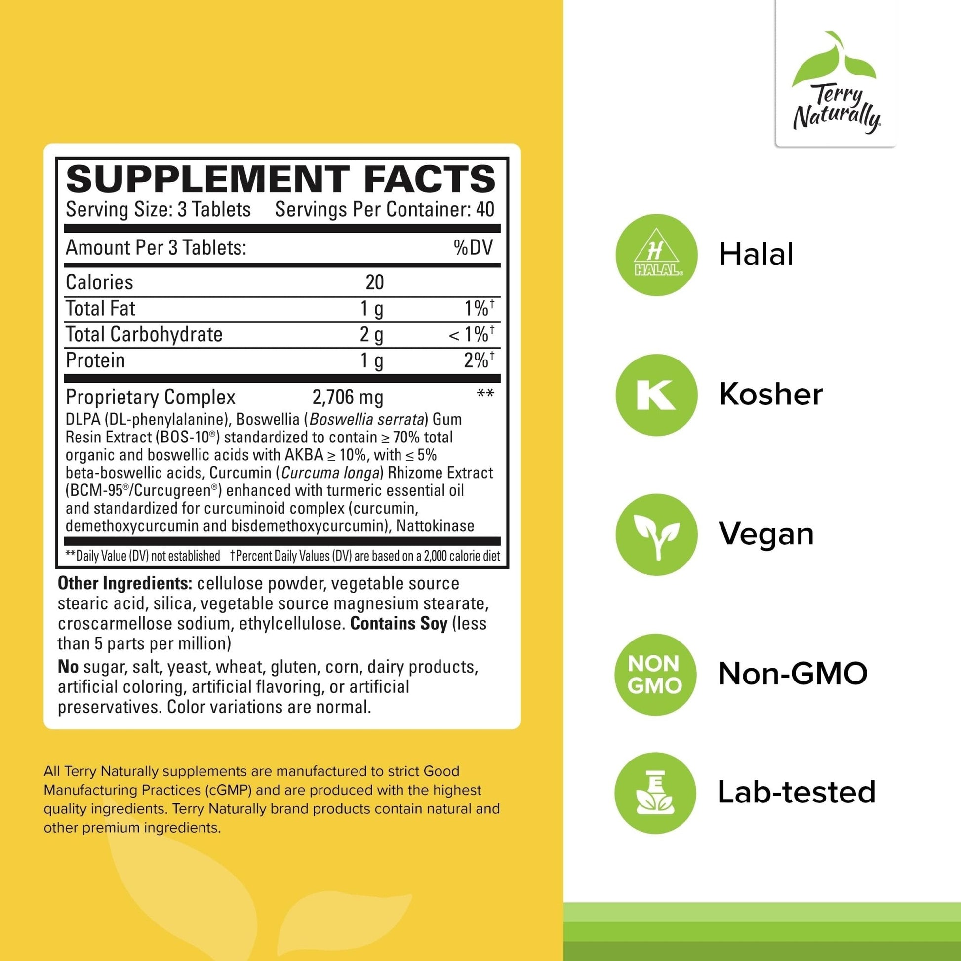 Terry Naturally Curamin Extra Strength - 120 Vegan Tablets - Non-Addictive Pain Relief Supplement with Curcumin from Turmeric - Maple Wellness Supplements