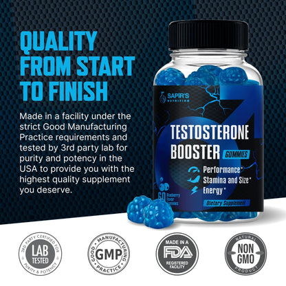 Testosterone Booster Gummies, Male Enhancing Supplement, Add 2 in” Enlargement Gummies for Men , Male Enhancement Chews Energy, Strength, Stamina, Endurance, Performance, Natural Blue Berry Chews - Maple Wellness Supplements